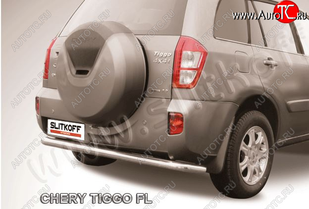 7 999 р. Защита заднего бампера Slitkoff (Ø 57 мм, длинная) Chery Tiggo T11 рестайлинг (2013-2016) (Сталь окрашенная в цвет: серебристый)  с доставкой в г. Вологда