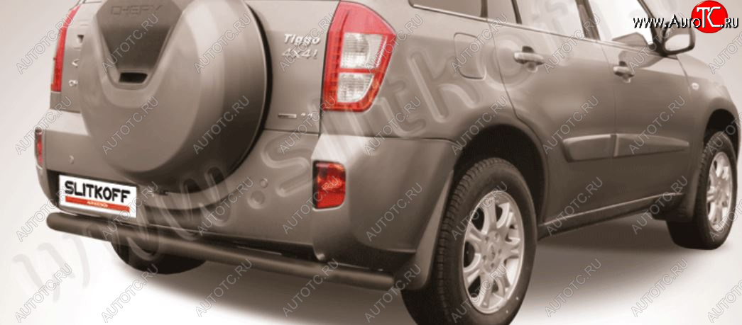 7 999 р. Защита заднего бампера Slitkoff (Ø57 мм, длинная) Chery Tiggo T11 рестайлинг (2013-2016) (Сталь полимерным покрытием в цвет: черный)  с доставкой в г. Вологда
