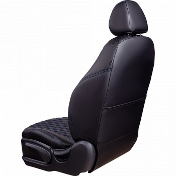10 499 р. Чехлы для сидений Lord Autofashion Турин Ромб (экокожа, спинка и сиденья 60/40, 2 П-образных подголовника) Vortex Tingo рестайлинг (2012-2014) (Черный, вставка черная, строчка синяя)  с доставкой в г. Вологда. Увеличить фотографию 4