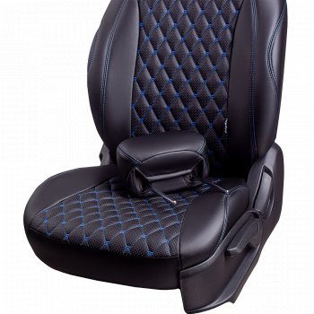 10 499 р. Чехлы для сидений Lord Autofashion Турин Ромб (экокожа, спинка и сиденья 60/40, 2 П-образных подголовника) Vortex Tingo рестайлинг (2012-2014) (Черный, вставка черная, строчка синяя)  с доставкой в г. Вологда. Увеличить фотографию 3