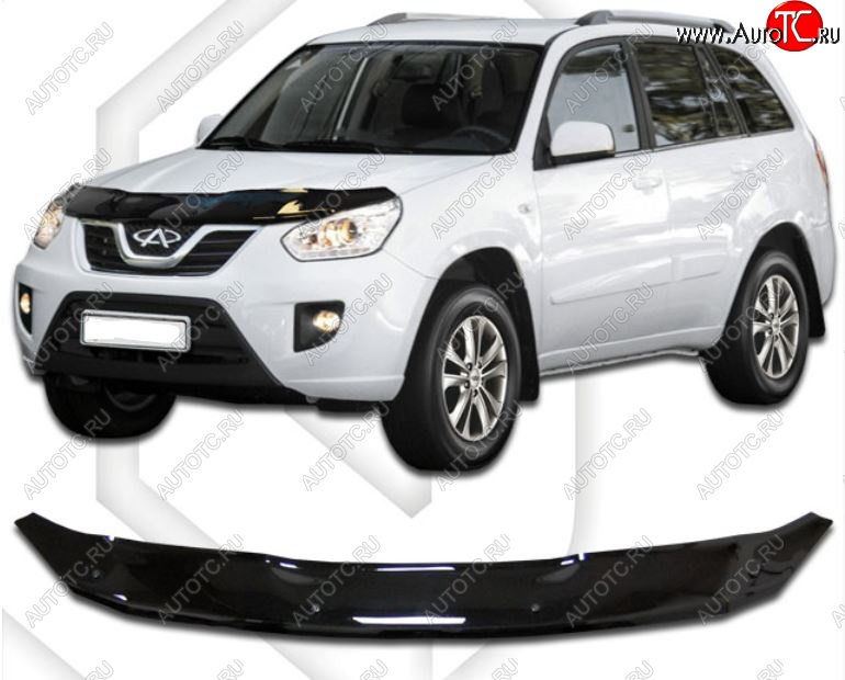 1 899 р. Дефлектор капота CA-Plastic (рестайл)  Chery Tiggo T11 (2013-2016) рестайлинг (Classic черный, Без надписи)  с доставкой в г. Вологда
