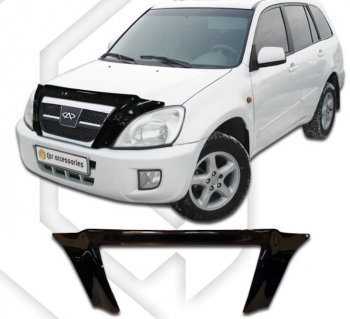 2 599 р. Дефлектор капота (2006-2010) CA-Plastic exclusive Chery Tiggo T11 дорестайлинг (2005-2013) (серия Classic черный, Без надписи)  с доставкой в г. Вологда. Увеличить фотографию 2