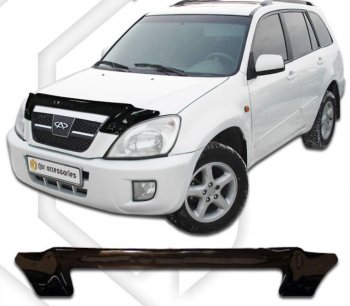 1 999 р. Дефлектор капота (2006-2010) CA-Plastic  Chery Tiggo T11 (2005-2013) дорестайлинг (серия Classic черный, Без надписи)  с доставкой в г. Вологда. Увеличить фотографию 2