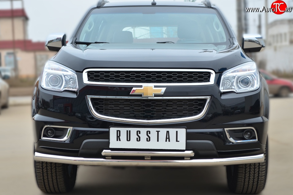 23 999 р. Защита переднего бампера (2 трубыØ63 и 42 мм, нержавейка) SLITKOFF Chevrolet Trailblazer GM800 дорестайлинг (2012-2016)  с доставкой в г. Вологда