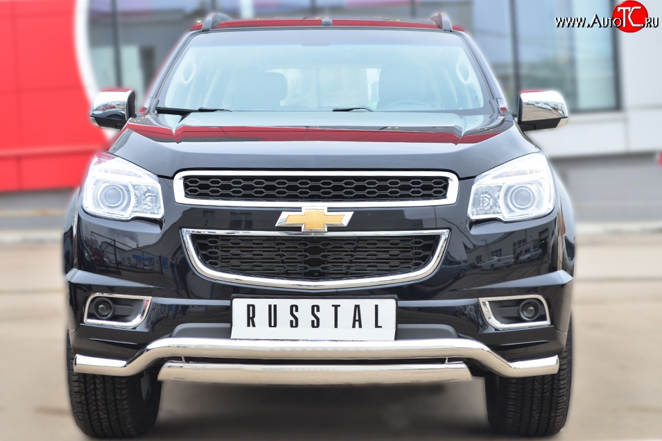 18 999 р. Защита переднего бампера (2 трубыØ76х42 и 63 мм, нержавейка) Russtal Chevrolet Trailblazer GM800 дорестайлинг (2012-2016)  с доставкой в г. Вологда