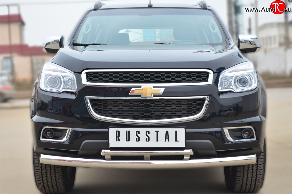 24 699 р. Защита переднего бампера (2 трубыØ76 и 42 мм, нержавейка) SLITKOFF Chevrolet Trailblazer GM800 дорестайлинг (2012-2016)  с доставкой в г. Вологда