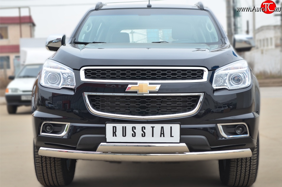 21 999 р. Защита переднего бампера (2 трубыØ75х42 мм, нержавейка) Russtal Chevrolet Trailblazer GM800 дорестайлинг (2012-2016)  с доставкой в г. Вологда
