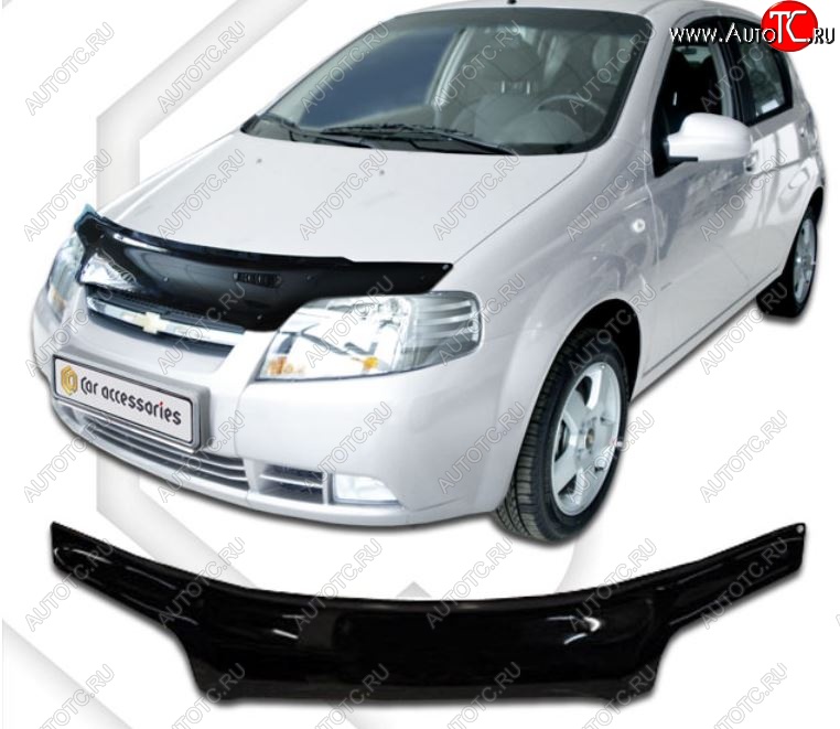 2 159 р. Дефлектор капота CA Plastic (черный) Chevrolet Aveo T200 хэтчбек 5 дв (2002-2008) (Classic черный, Без надписи)  с доставкой в г. Вологда