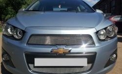 1 539 р. Нижняя сетка на бампер Russtal (хром) Chevrolet Aveo T300 седан (2011-2015)  с доставкой в г. Вологда. Увеличить фотографию 2