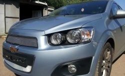 1 539 р. Нижняя сетка на бампер Russtal (хром) Chevrolet Aveo T300 седан (2011-2015)  с доставкой в г. Вологда. Увеличить фотографию 3