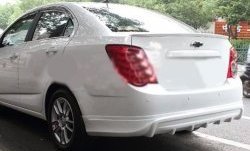 4 199 р. Накладка на задний бампер CT Chevrolet Aveo T300 седан (2011-2015) (Неокрашенная)  с доставкой в г. Вологда. Увеличить фотографию 2