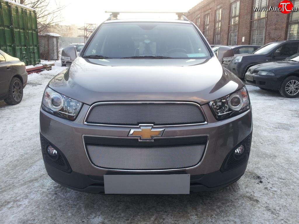3 199 р. Сетка на бампер Russtal (хром) Chevrolet Captiva 2-ой рестайлинг (2013-2016)  с доставкой в г. Вологда