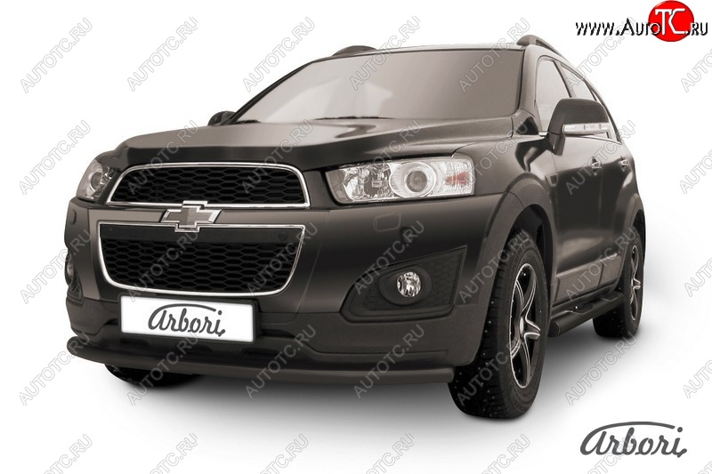 6 389 р. Защита переднего бампера Arbori (радиусная, черная, 1 труба d57 mm). Chevrolet Captiva 2-ой рестайлинг (2013-2016)  с доставкой в г. Вологда