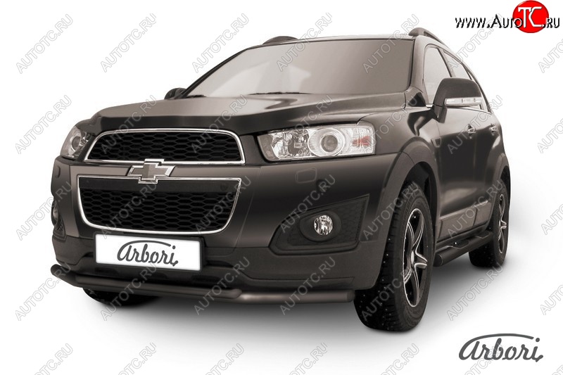 7 559 р. Защита переднего бампера Arbori (черная, 2 трубы d57 и 42 mm). Chevrolet Captiva 2-ой рестайлинг (2013-2016)  с доставкой в г. Вологда