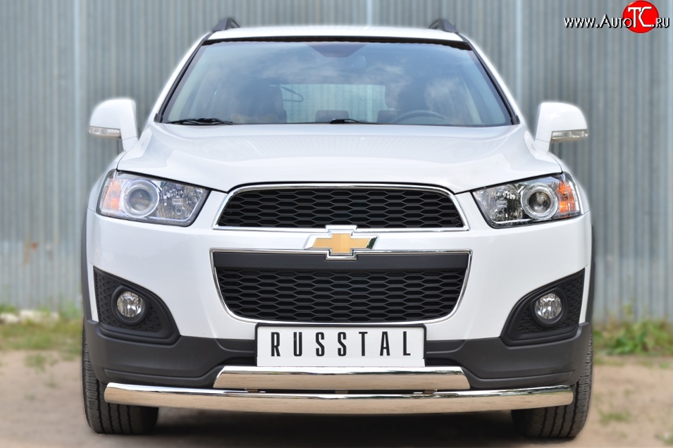 16 849 р. Защита переднего бампера (2 трубыØ75х42 мм, нержавейка) Russtal Chevrolet Captiva 2-ой рестайлинг (2013-2016)  с доставкой в г. Вологда