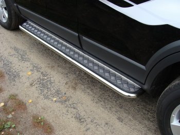 35 549 р. Широкая защита порогов с трубой диаметром 42 мм SLITKOFF v3 Chevrolet Captiva 2-ой рестайлинг (2013-2016)  с доставкой в г. Вологда. Увеличить фотографию 2
