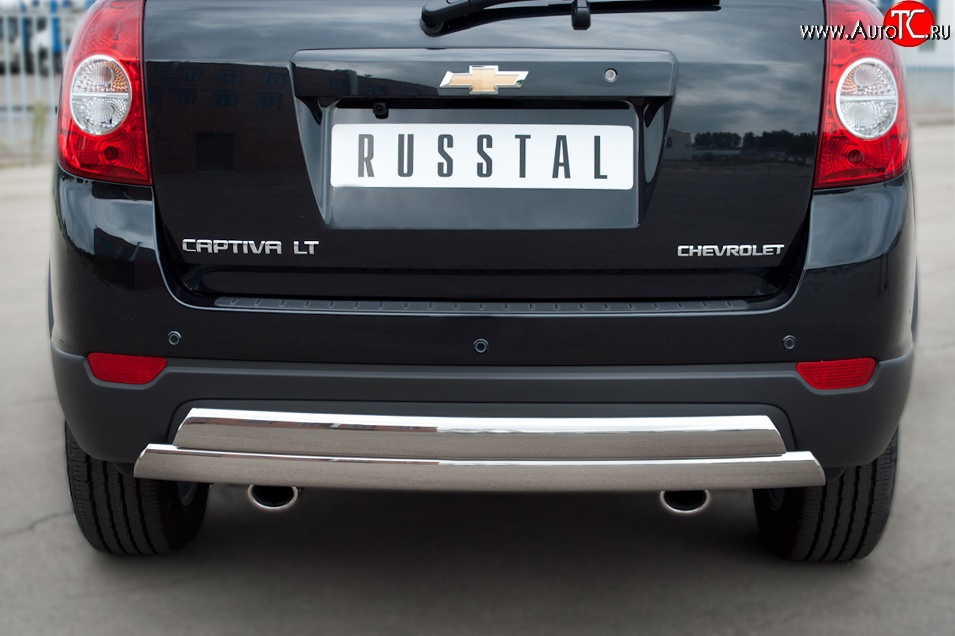 16 849 р. Защита заднего бампера (2 трубы Ø76х42 мм, нержавейка) Russtal Chevrolet Captiva 1-ый рестайлинг (2011-2013)  с доставкой в г. Вологда