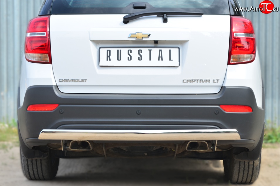 12 499 р. Защита заднего бампера (Ø75x42 мм, нержавейка) Russtal Chevrolet Captiva 2-ой рестайлинг (2013-2016)  с доставкой в г. Вологда