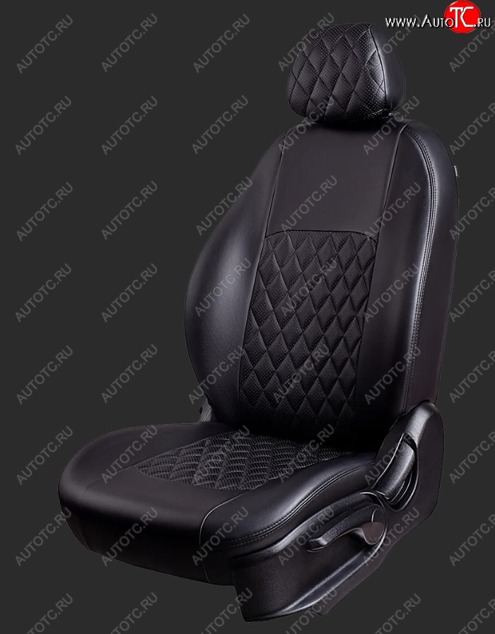 7 849 р. Чехлы для сидений Lord Autofashion Турин Ромб (экокожа, спинка 60/40, 2 Г-образных подголовника) Chevrolet Cobalt седан дорестайлинг (2011-2016) (Черный, вставка черная, строчка черная)  с доставкой в г. Вологда