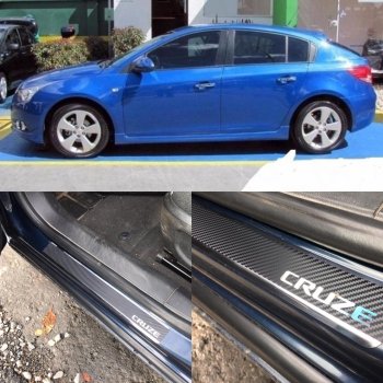 2 489 р. Накладки порожков салона INOX  Chevrolet Cruze ( HR51S,HR81S,  J300,  J305,  J308,  D2LC,  D2LC-K) (2001-2018) хэтчбек (Япония), седан дорестайлинг, хэтчбек дорестайлинг, седан рестайлинг, универсал рестайлинг, хэтчбек рестайлинг (нержавеющая сталь + карбон)  с доставкой в г. Вологда. Увеличить фотографию 8