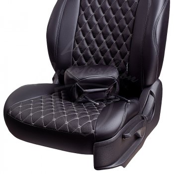 13 949 р. Чехлы для сидений Lord Autofashion Байрон (экокожа, раздельная спинка, 2П+1Г-образные подголовники) Chevrolet Cruze J305 хэтчбек дорестайлинг (2009-2012) (Черный, вставка черная, строчка серая)  с доставкой в г. Вологда. Увеличить фотографию 3