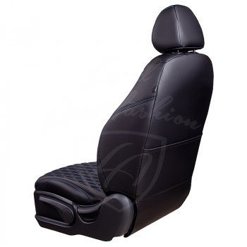 13 949 р. Чехлы для сидений Lord Autofashion Байрон (экокожа, раздельная спинка, 2П+1Г-образные подголовники) Chevrolet Cruze J305 хэтчбек дорестайлинг (2009-2012) (Черный, вставка черная, строчка синяя)  с доставкой в г. Вологда. Увеличить фотографию 4