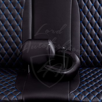 13 949 р. Чехлы для сидений Lord Autofashion Байрон (экокожа, раздельная спинка, 2П+1Г-образные подголовники) Chevrolet Cruze J305 хэтчбек дорестайлинг (2009-2012) (Черный, вставка черная, строчка синяя)  с доставкой в г. Вологда. Увеличить фотографию 6