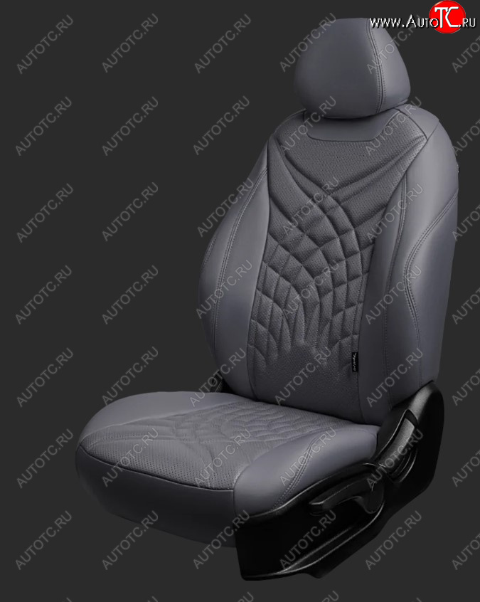 21 349 р. Чехлы для сидений Lord Autofashion Байрон ЖУК (экокожа, спинка 60/40, 2 П- и 1 Г-образных подголовника) Chevrolet Cruze J305 хэтчбек дорестайлинг (2009-2012) (Серый, вставка серая, строчка серая)  с доставкой в г. Вологда