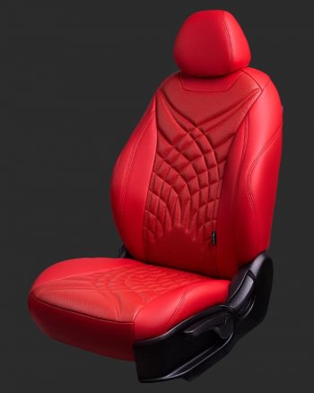 Чехлы для сидений Lord Autofashion Байрон ЖУК (экокожа, спинка 60/40, 2 П- и 1 Г-образных подголовника) Chevrolet Cruze J305 хэтчбек дорестайлинг (2009-2012) (Красный, вставка красная, строчка красная)