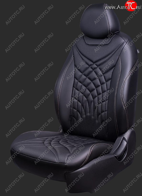 21 349 р. Чехлы для сидений Lord Autofashion Байрон ЖУК (экокожа, спинка 60/40, 2 П- и 1 Г-образных подголовника) Chevrolet Cruze J305 хэтчбек дорестайлинг (2009-2012) (Черный, вставка черная, строчка бежевая)  с доставкой в г. Вологда