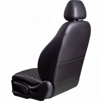 7 199 р. Чехлы для сидений Lord Autofashion Турин Ромб (экокожа, 60/40, 2 П- и 1 Г-образных подголовника) Chevrolet Cruze J300 седан рестайлинг (2012-2015) (Черный, вставка черная, строчка серая)  с доставкой в г. Вологда. Увеличить фотографию 3