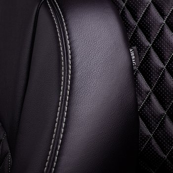 7 199 р. Чехлы для сидений Lord Autofashion Турин Ромб (экокожа, 60/40, 2 П- и 1 Г-образных подголовника) Chevrolet Cruze J300 седан рестайлинг (2012-2015) (Черный, вставка черная, строчка серая)  с доставкой в г. Вологда. Увеличить фотографию 4