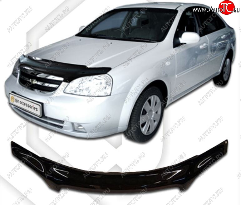 2 079 р. Дефлектор капота CA-Plastic Chevrolet Lacetti седан (2002-2013) (серия Classic черный, Без надписи)  с доставкой в г. Вологда