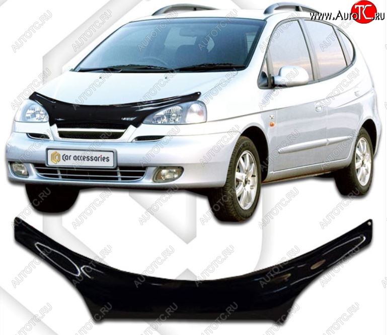 2 199 р. Дефлектор капота CA-Plastiс exclusive Chevrolet Rezzo (2000-2008) (Classic черный, Без надписи)  с доставкой в г. Вологда
