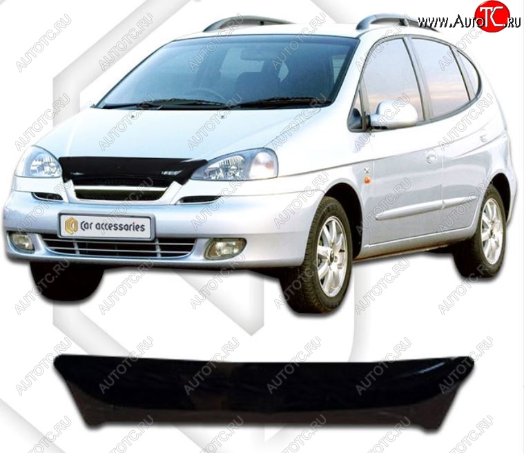 1 759 р. Дефлектор капота CA-Plastic Chevrolet Rezzo (2000-2008) (Classic черный, Без надписи)  с доставкой в г. Вологда