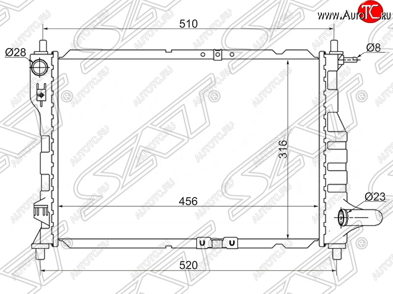 2 349 р. Радиатор двигателя SAT (трубчатый, МКПП/АКПП)  Chevrolet Spark ( M200,250,  M300) (2005-2015), Daewoo Matiz  M150 (2000-2016)  с доставкой в г. Вологда