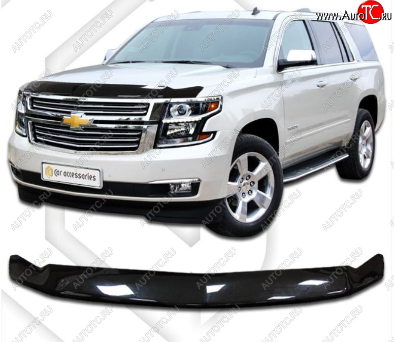 2 599 р. Дефлектор капота CA-Plastic exclusive  Chevrolet Tahoe  K2UC (2014-2021) (Classic черный, Без надписи)  с доставкой в г. Вологда