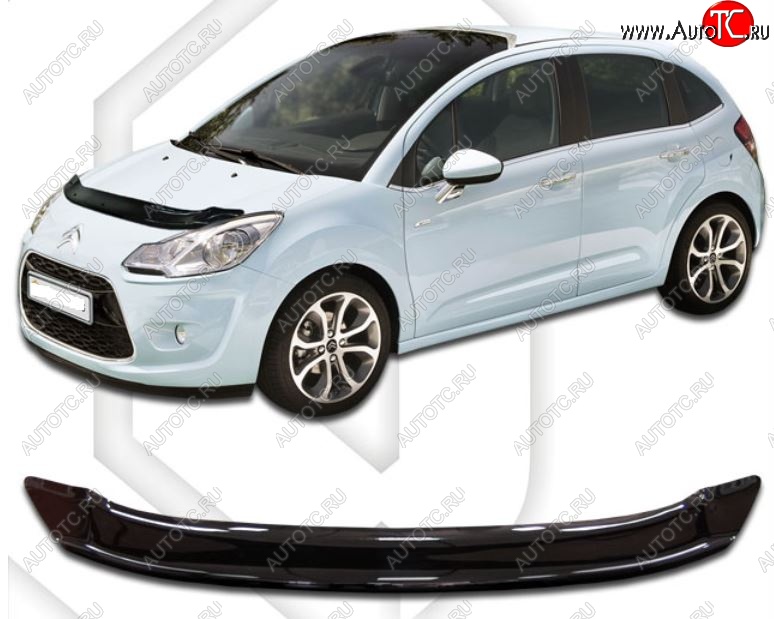 1 899 р. Дефлектор капота CA-Plastiс  CITROEN C3  дорестайлинг (2009-2015) (Classic черный, Без надписи)  с доставкой в г. Вологда