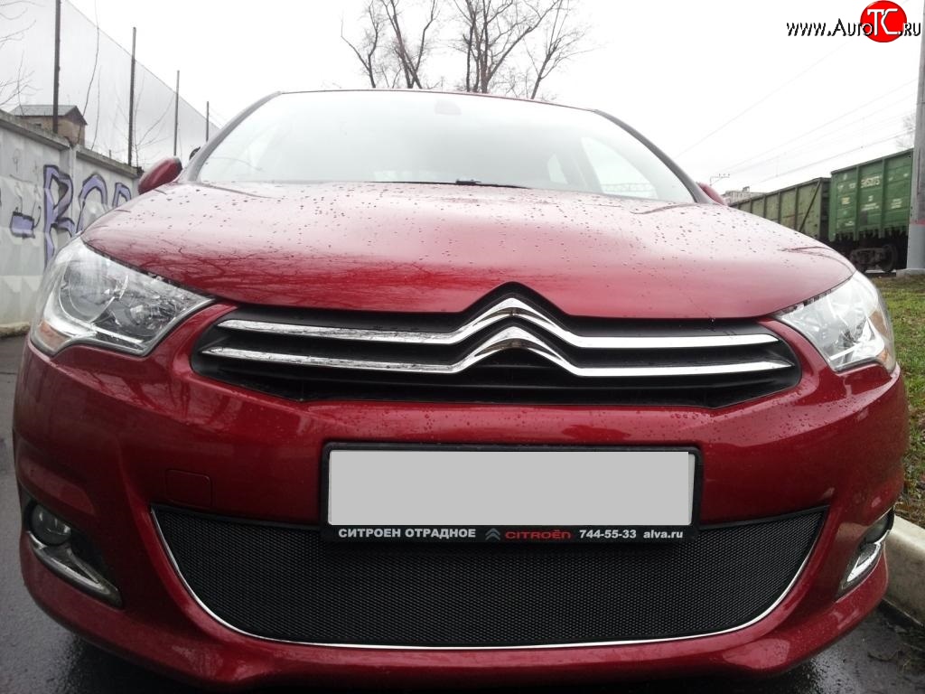1 469 р. Сетка на бампер (хетчбек) Russtal (черная) CITROEN C4 B7 хэтчбэк 5 дв. (2011-2018)  с доставкой в г. Вологда