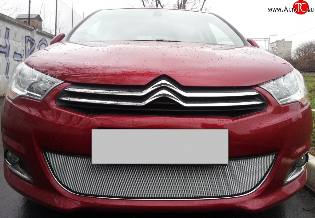 1 539 р. Сетка на бампер (хетчбек) Russtal (хром) CITROEN C4 B7 хэтчбэк 5 дв. (2011-2018)  с доставкой в г. Вологда