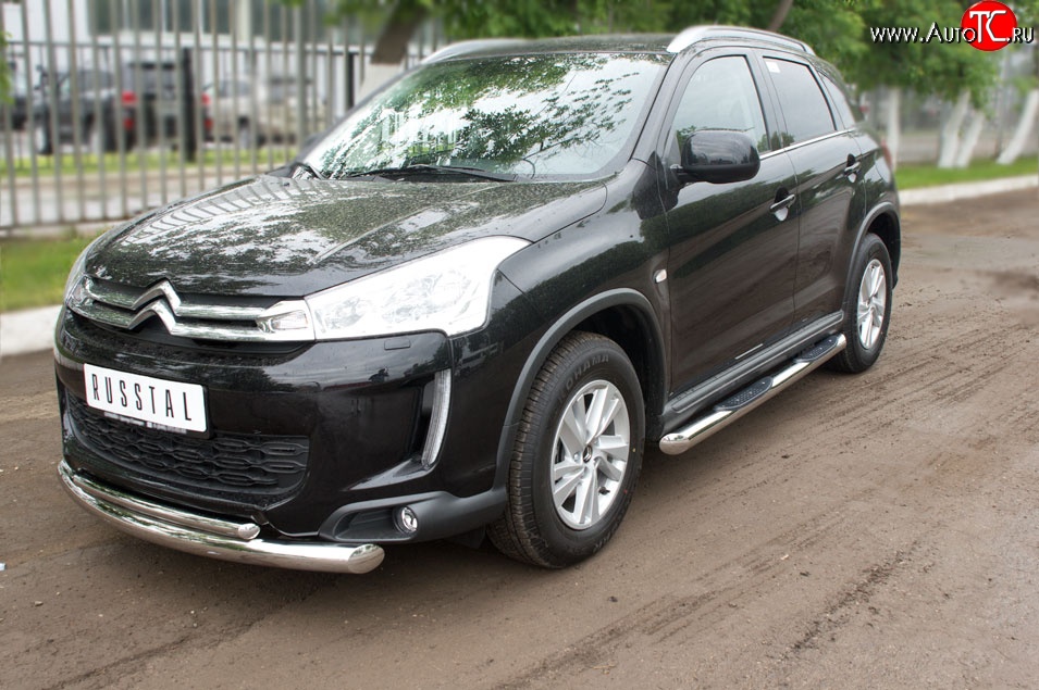 19 549 р. Защита переднего бампера (2 трубыØ76 и 42 мм, нержавейка) SLITKOFF CITROEN C4 aircross (2012-2017)  с доставкой в г. Вологда