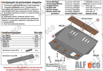Защита картера двигателя и КПП (V-1,4-2,0; 1,4D-2,0D) Alfeco CITROEN Xsara ( N0,  N1) (1997-2005) хэтчбэк 3 дв. дорестайлинг, хэтчбэк 5 дв. дорестайлинг, хэтчбэк 3 дв. рестайлинг, хэтчбэк 5 дв. 1-ый рестайлинг, хэтчбэк 3 дв. 2-ой рестайлинг, хэтчбэк 5 дв. 2-ой рестайлинг (Алюминий 3 мм)