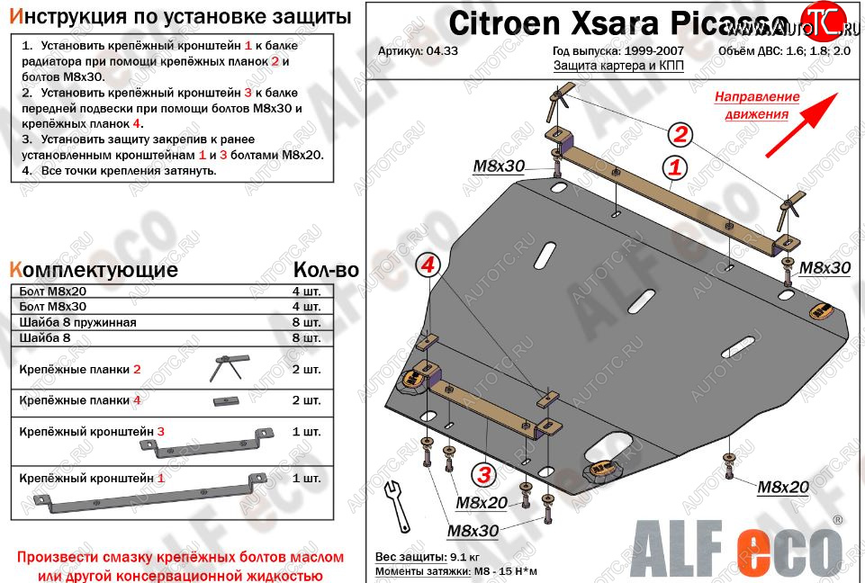 10 549 р. Защита картера двигателя и КПП (V-1.6; 1.8; 2.0) Alfeco  CITROEN Xsara picasso (1999-2012) (Алюминий 3 мм)  с доставкой в г. Вологда