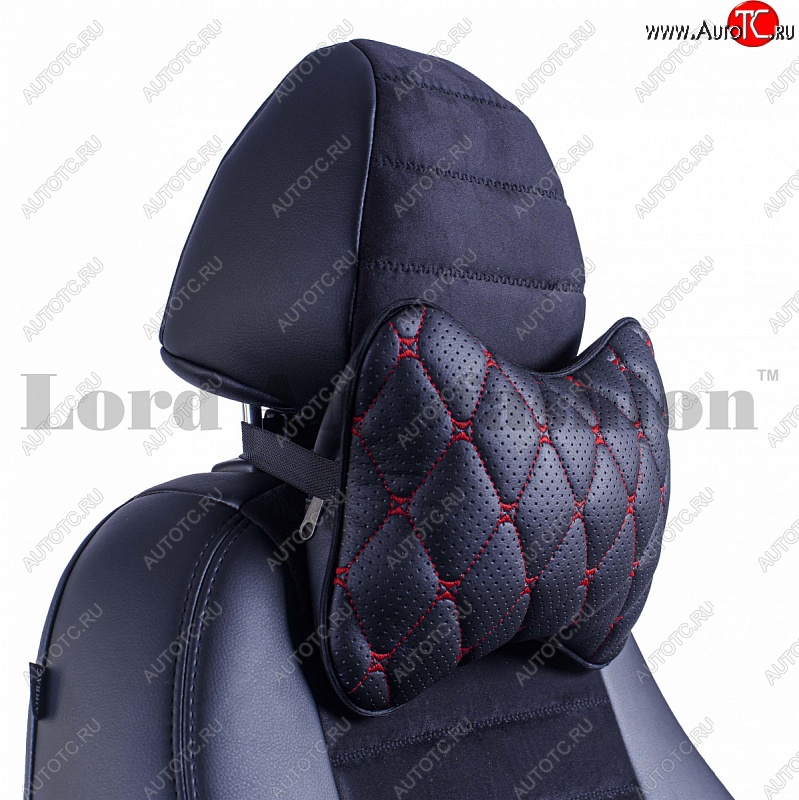 349 р. Подушка-косточка Lord Autofashion Байрон (экокожа, 1 шт.) Лада Ларгус дорестайлинг R90 (2012-2021) (Черный, строчка красная)  с доставкой в г. Вологда