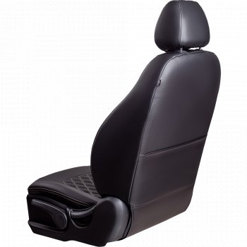 10 499 р. Чехлы для сидений Lord Autofashion Турин Ромб (экокожа, спинка и сиденье 60/40, 3 Г-образных подголовника)  Datsun on-DO (2019-2021) седан рестайлинг (Черный, вставка черная, строчка бежевая)  с доставкой в г. Вологда. Увеличить фотографию 3