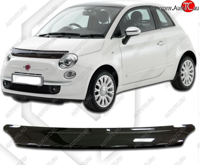 1 839 р. Дефлектор капота CA-Plastic  Fiat 500  312,FF (2007-2020) дорестайлинг хэтчбэк 3 дв., рестайлинг хэтчбэк 3 дв. (Classic черный, Без надписи)  с доставкой в г. Вологда