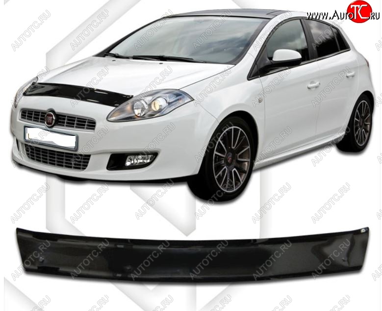 1 839 р. Дефлектор капота (левый руль) CA Plastic (черный) Fiat Bravo 198 хэтчбэк 3 дв. (2007-2015) (Classic черный, Без надписи)  с доставкой в г. Вологда
