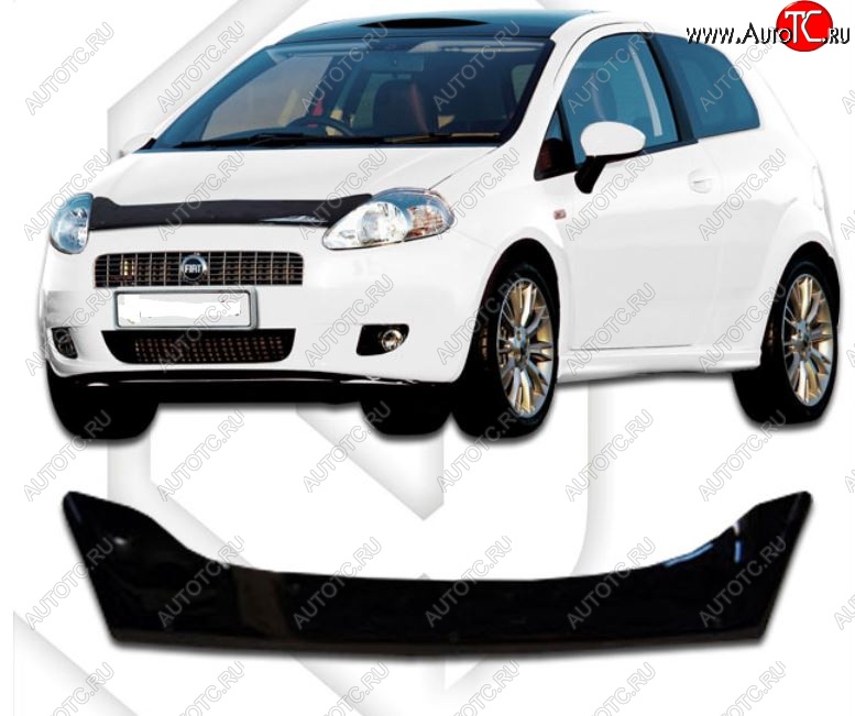1 999 р. Дефлектор капота CA-Plastic  Fiat Grande Punto (2005-2012) (Classic черный, Без надписи)  с доставкой в г. Вологда