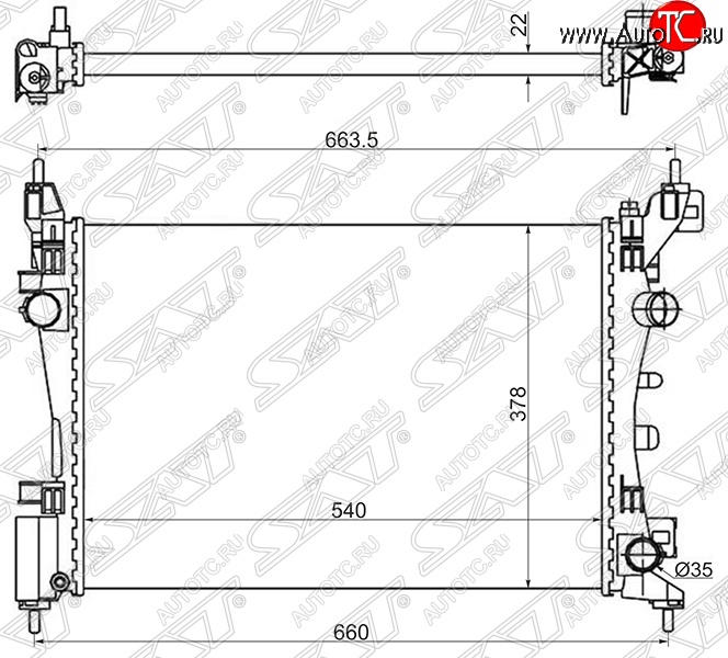 6 549 р. Радиатор двигателя SAT (пластинчатый, 1.0/1.2/1.4/1.6, МКПП/АКПП) Fiat Grande Punto (2005-2012)  с доставкой в г. Вологда