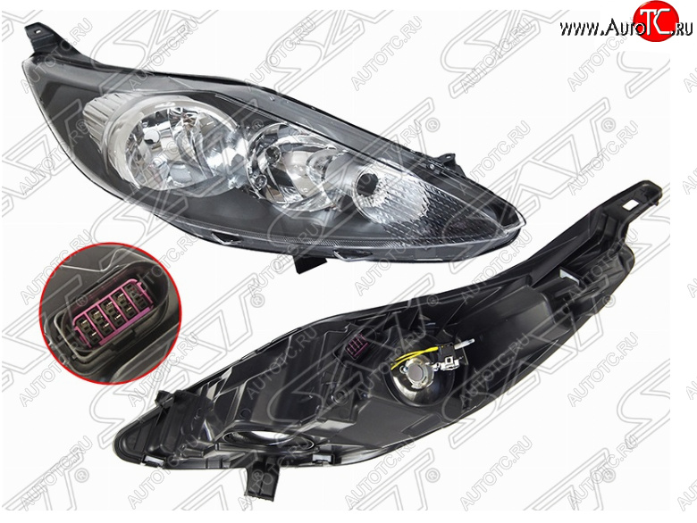 7 749 р. Правая фара (чёрная, с корректором) SAT Ford Fiesta 6 хэтчбэк 3 дв. дорестайлинг (2008-2013)  с доставкой в г. Вологда